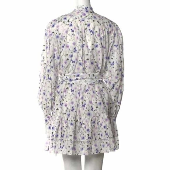 The Kooples - Short Printed Dress with Long Sleeves - Ecru/Lavender. Size:1(US). - Picture 15 of 16